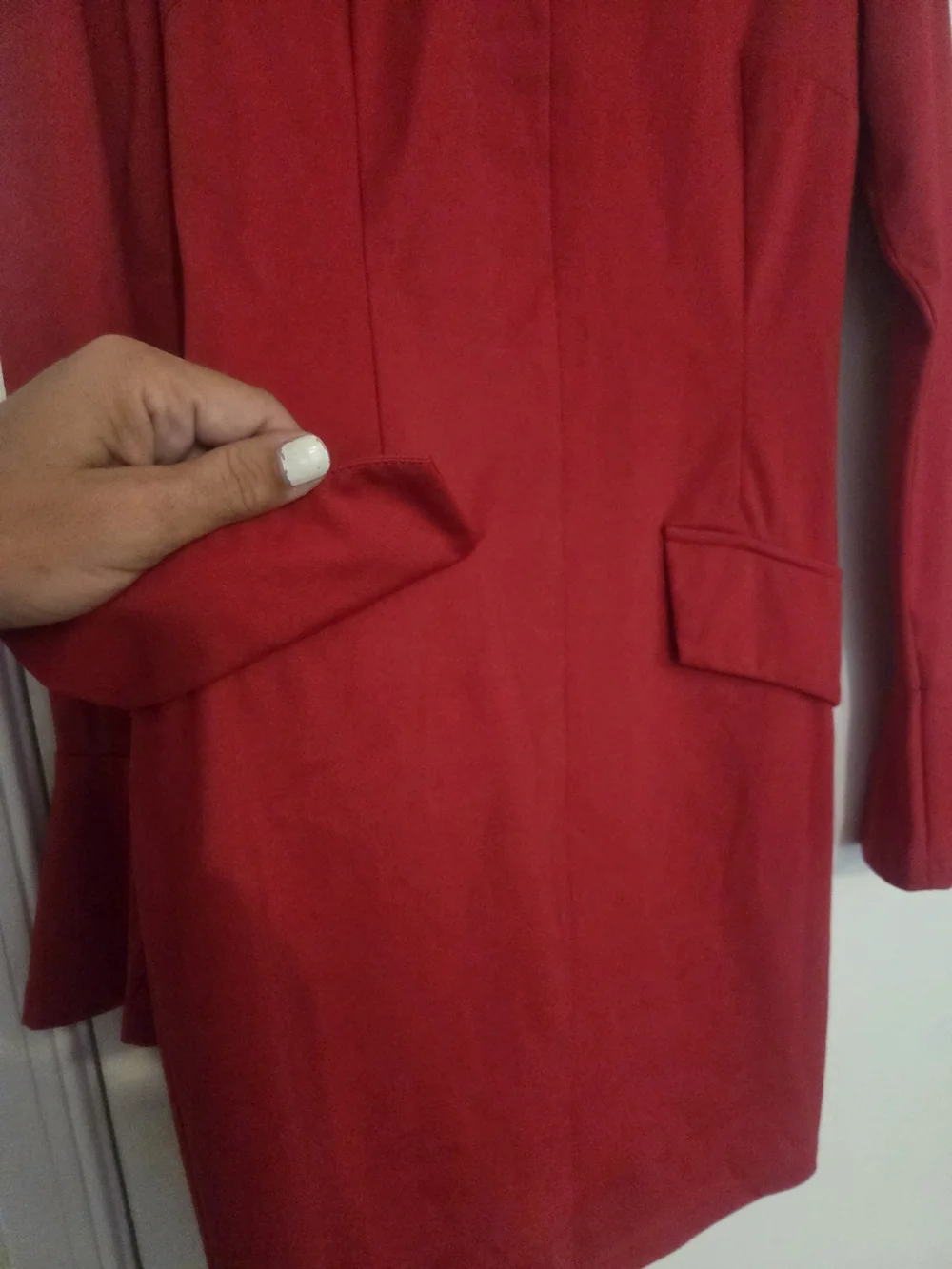 Red Mock-Neck Mini Dress with Flared Cuffs